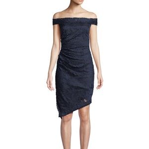 Milly Ally Off-the-Shoulder Stretch Lace NavyDress